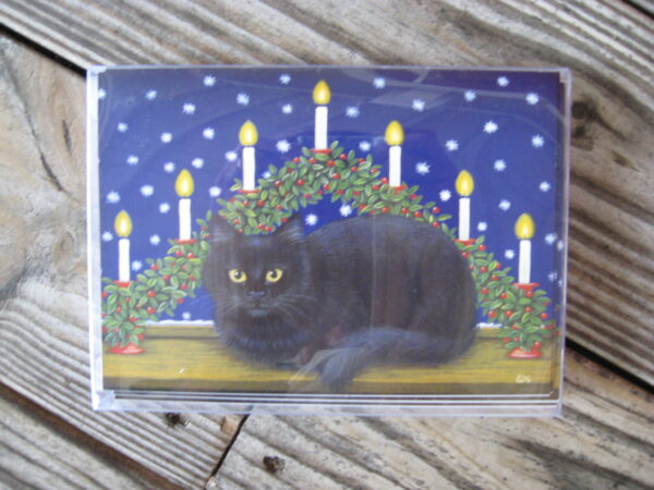 Boxed Christmas Cards "Black Cat" English text 12 cards 7" x 5"