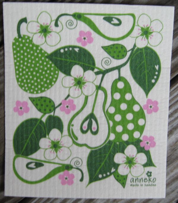 Swedish screen printed dish washing sponge/dish cloth "pear" by Anneko of Sweden  NEW