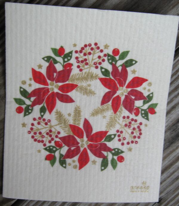 Swedish screen printed dish washing sponge/dish cloth "Julkrans" by Anneko of Sweden