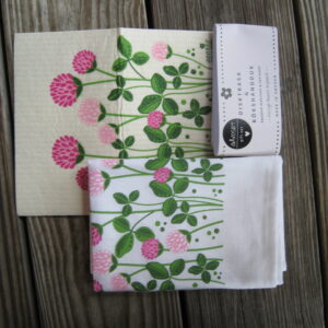 Gift set:  Swedish dish cloth (8" x 7") & tea towel (27" x 19") "red clover"  Anneko of Sweden
