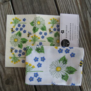 Gift set: Swedish dish cloth (8" x 7") &  tea towel (27" x 19") "summer flowers" Anneko of Sweden