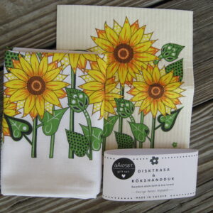 Gift set: Swedish dish cloth (8" x 7") & tea towel (27" x 19") "Sunflower" Anneko of Sweden