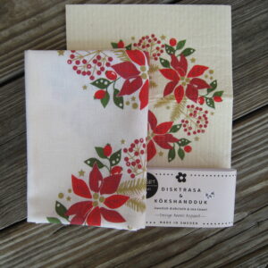 Gift set: Swedish dish cloth (8" x 7") & tea towel (27" x 19") "Christmas flowers" Anneko of Sweden