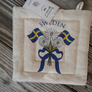 "Swedish Flags" pot holder 8.5" x 8.5" 55% linen 45% cotton Made in Sweden