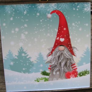 Swedish ceramic Christmas tile "Gnome with heart" 6" x 6"