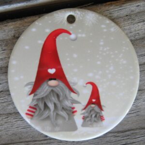 Ceramic "gnome with heart" ornament 3"