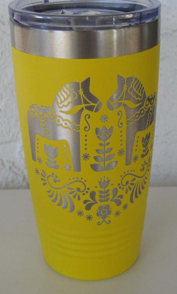 Stainless steel tumbler "Dala horses on yellow" 7" x 3.5"