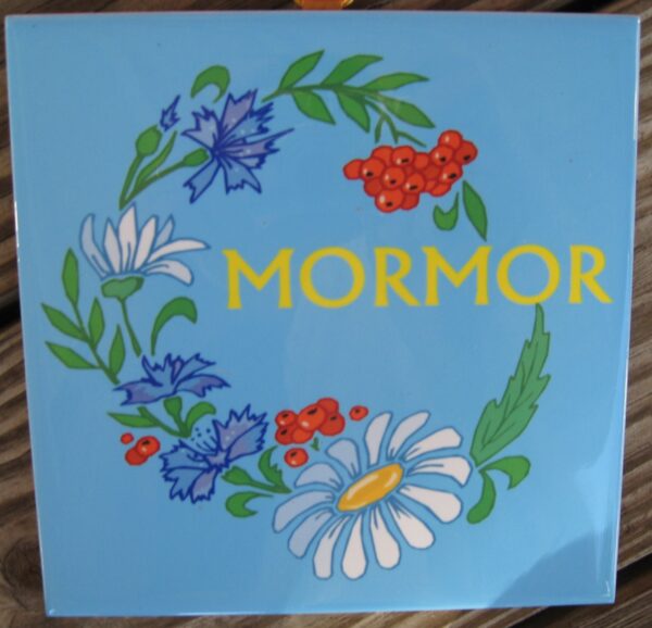 "Mormor" ceramic tile "6" x 6"  cork back, hanger