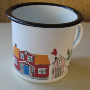 Enameled cup "Swedish houses"  3" x 3.75" diameter