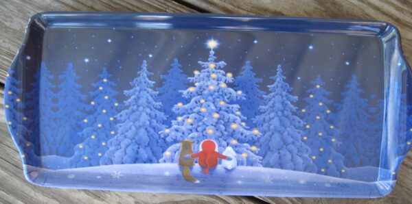 Almond  Cake Tray "Christmas Scene" melamine 15" x 6.5"
