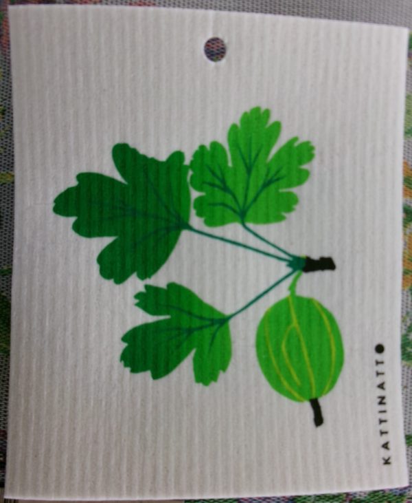 Swedish screen printed dish washing sponge/dish cloth "gooseberry" Kattinatt of Sweden