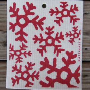 Swedish screen printed dish washing sponge/dish cloth "red snowflakes" Kattinatt of Sweden